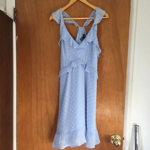 Aqua Flocked Dot Pattern Baby Blue Day Dress